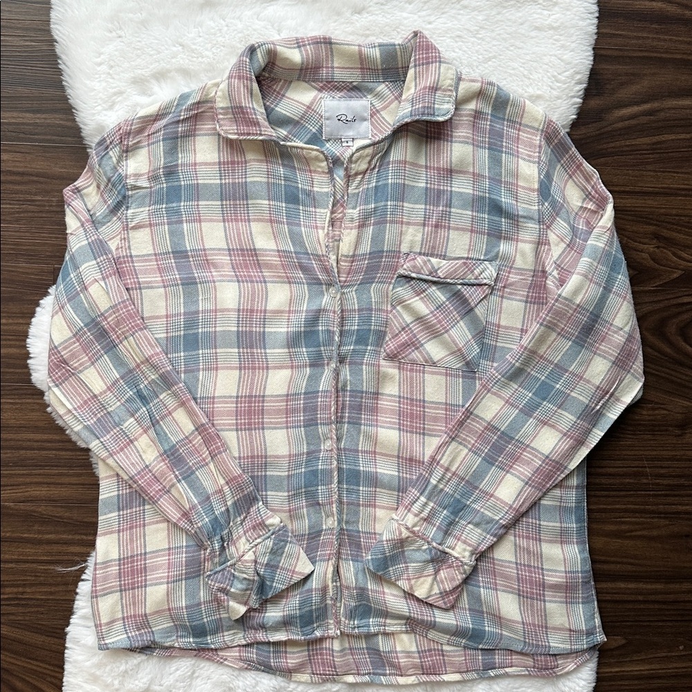 Rails Clara Button Down Plaid Shirt Ivory Lilac River size Small